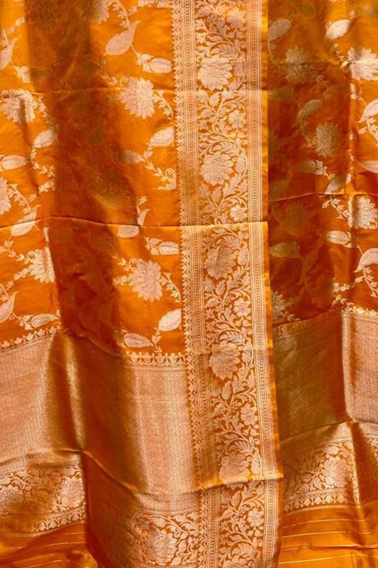 Elegant Orange Banarasi Handloom Pure Katan Silk Dupatta - Luxurion World