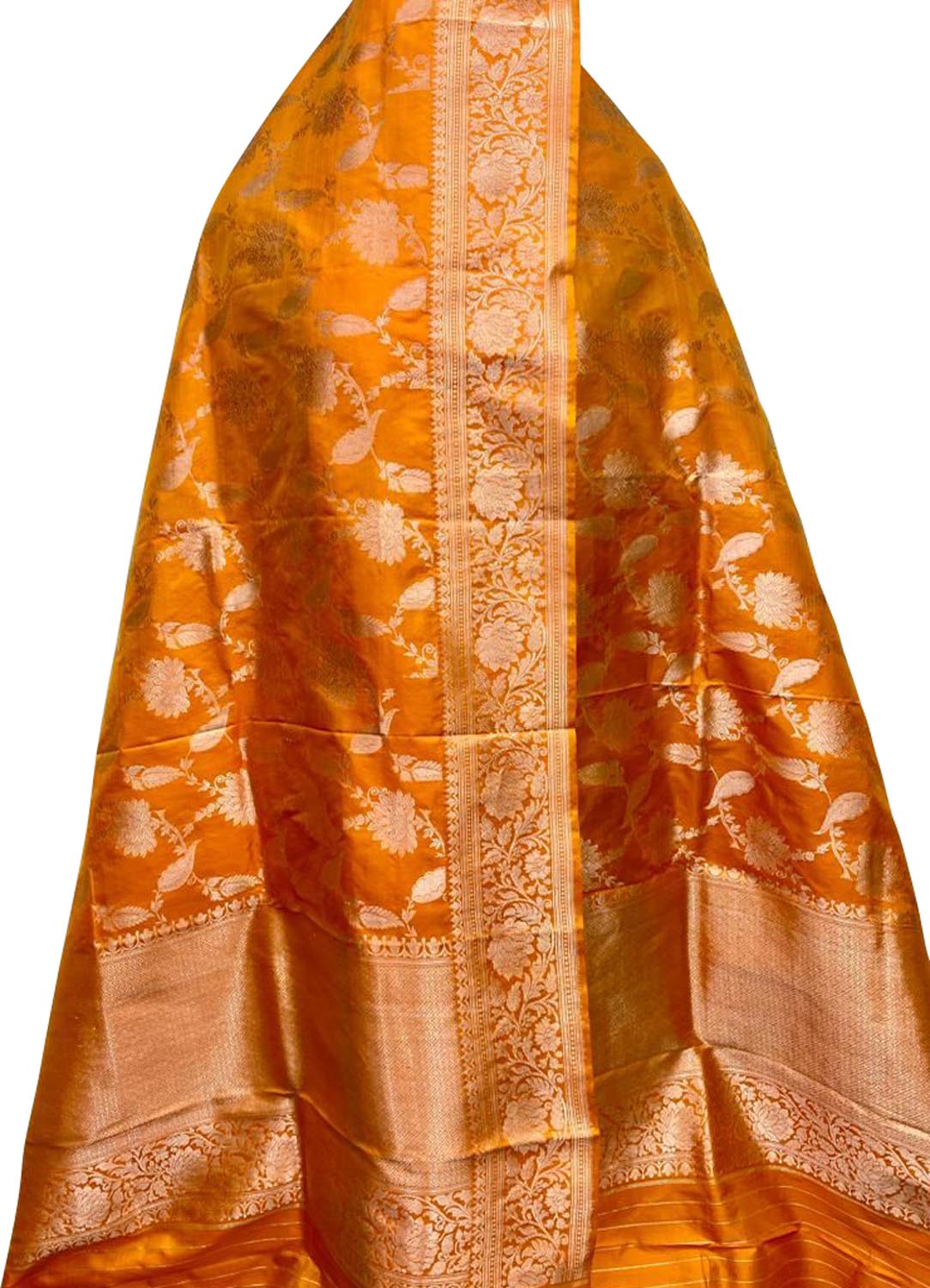 Elegant Orange Banarasi Handloom Pure Katan Silk Dupatta - Luxurion World