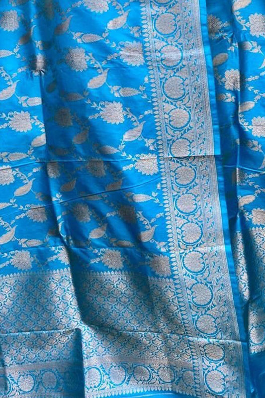 Exquisite Blue Banarasi Handloom Pure Katan Silk Dupatta