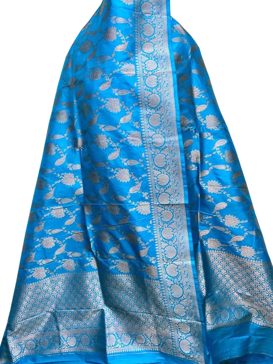 Exquisite Blue Banarasi Handloom Pure Katan Silk Dupatta - Luxurion World