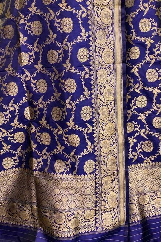 Exquisite Blue Banarasi Handloom Pure Katan Silk Dupatta - Luxurion World