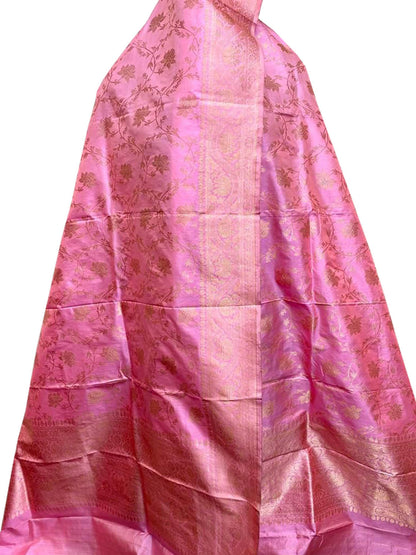 Elegant Pink Banarasi Handloom Pure Katan Silk Dupatta - Luxurion World
