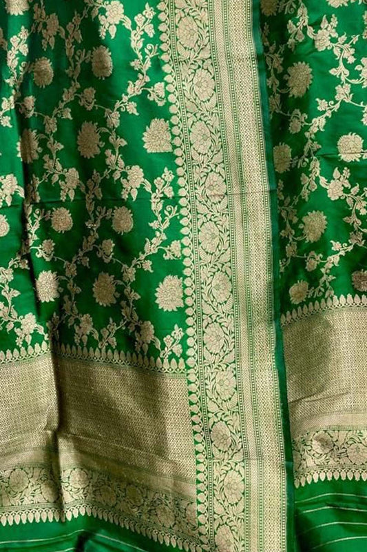 Exquisite Green Banarasi Handloom Pure Katan Silk Dupatta - Luxurion World