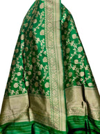 Exquisite Green Banarasi Handloom Pure Katan Silk Dupatta - Luxurion World