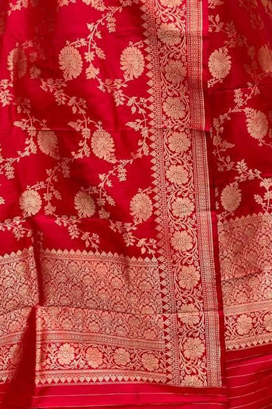 Elegant Red Banarasi Handloom Pure Katan Silk Dupatta - Luxurion World