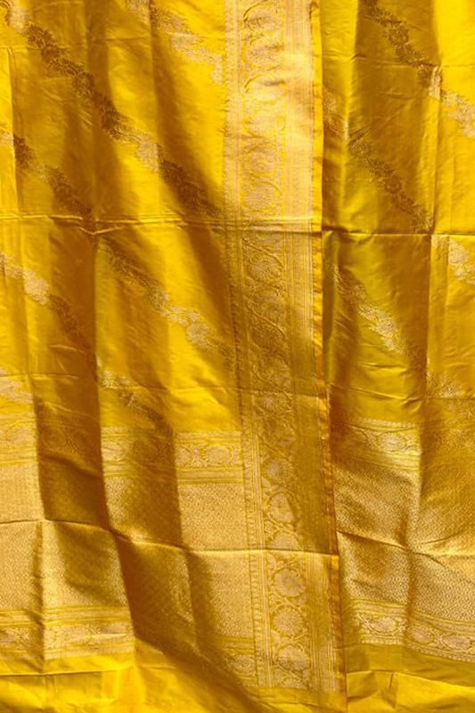 Exquisite Yellow Banarasi Handloom Pure Katan Silk Dupatta - Luxurion World