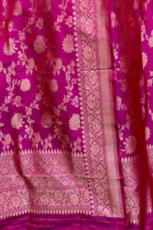 Elegant Pink Banarasi Handloom Pure Katan Silk Dupatta - Luxurion World