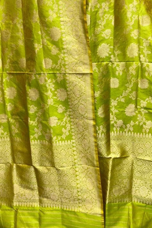 Exquisite Green Banarasi Handloom Pure Katan Silk Dupatta - Luxurion World
