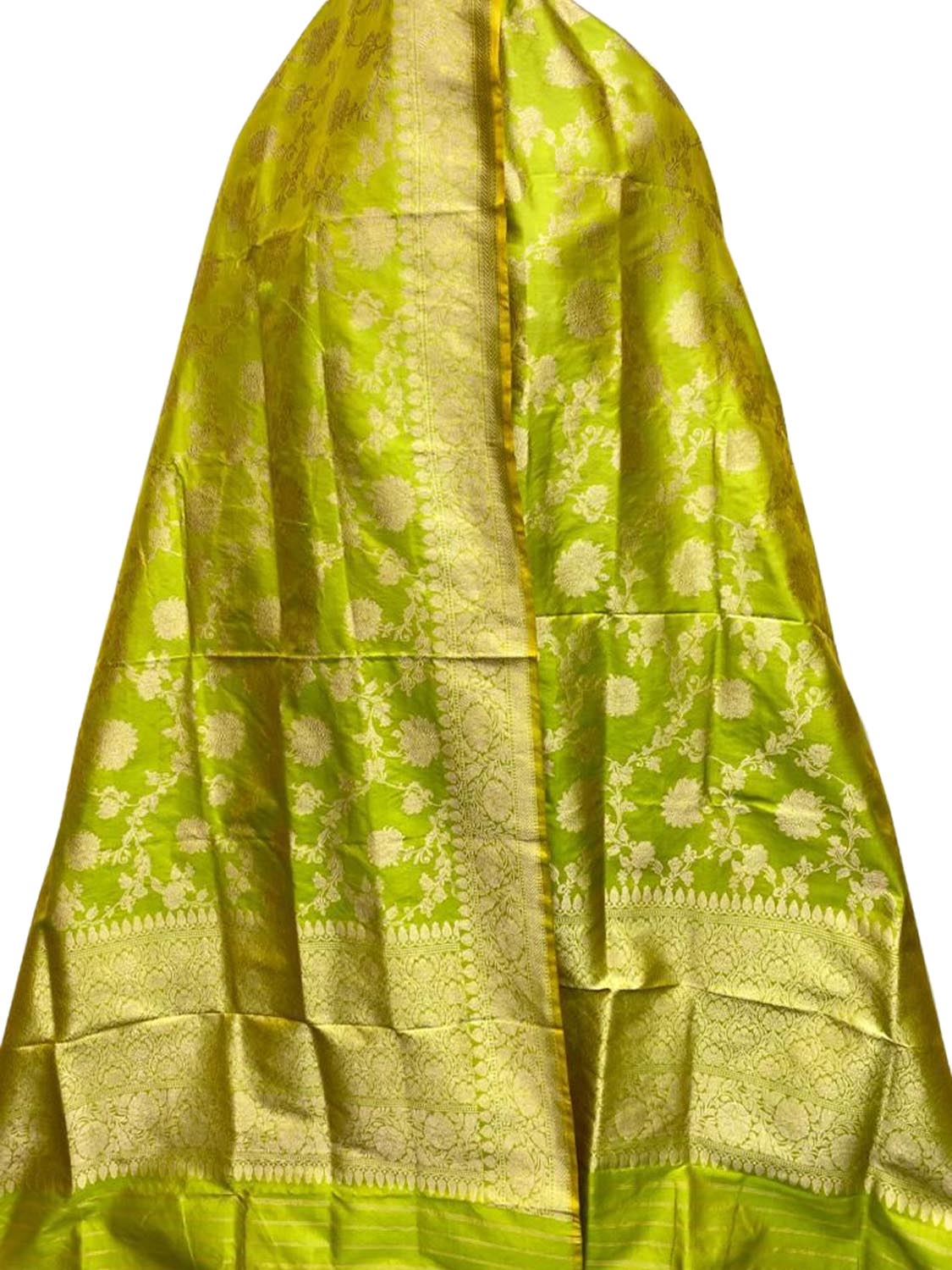Exquisite Green Banarasi Handloom Pure Katan Silk Dupatta - Luxurion World