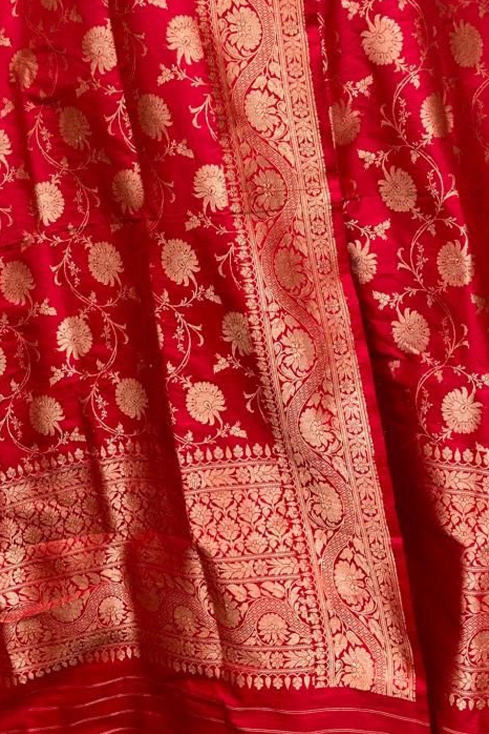 Elegant Red Banarasi Handloom Pure Katan Silk Dupatta - Luxurion World