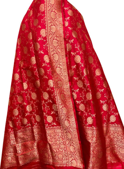 Elegant Red Banarasi Handloom Pure Katan Silk Dupatta - Luxurion World