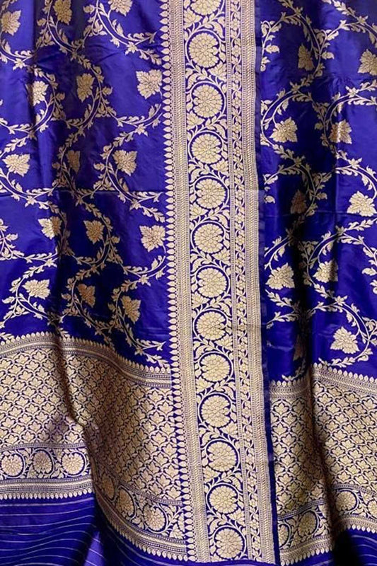 Elegant Blue Banarasi Handloom Pure Katan Silk Dupatta - Luxurion World
