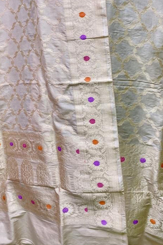 Elegant Pastel Banarasi Handloom Pure Katan Silk Dupatta - Luxurion World
