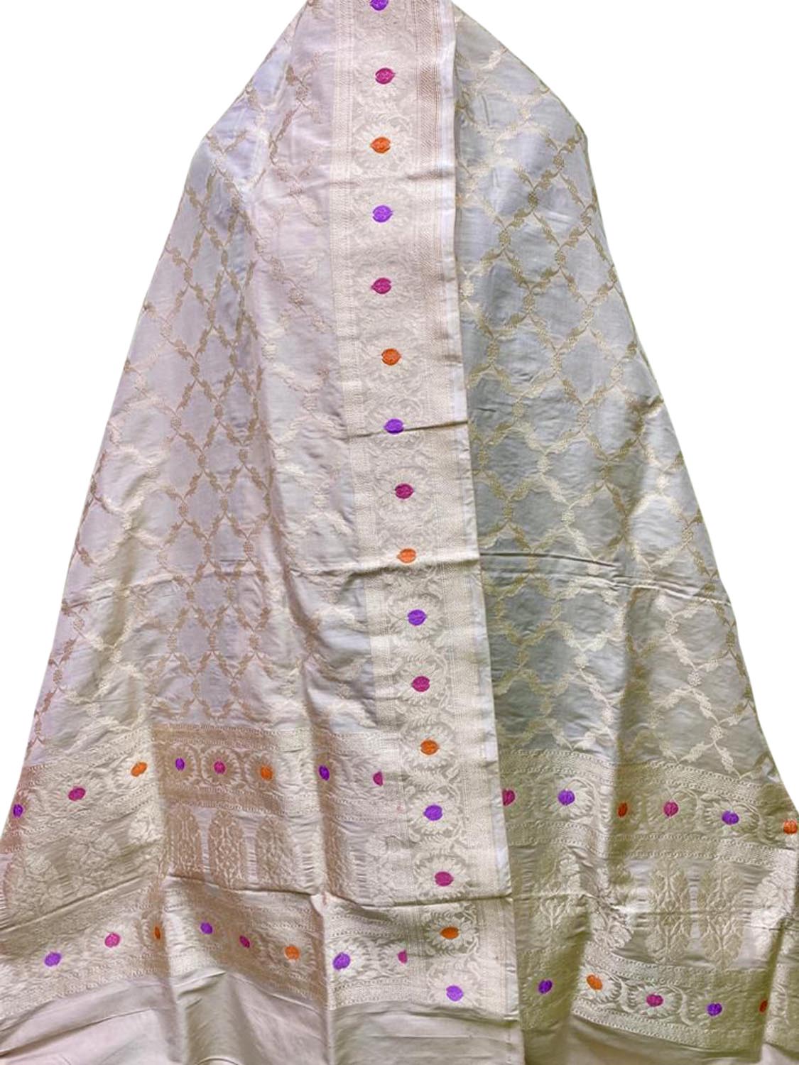 Elegant Pastel Banarasi Handloom Pure Katan Silk Dupatta - Luxurion World