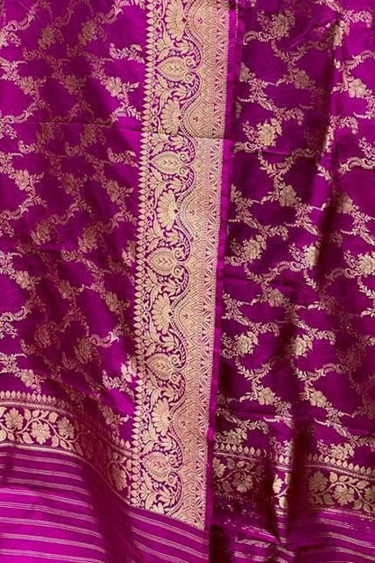 Elegant Pink Banarasi Handloom Pure Katan Silk Dupatta - Luxurion World
