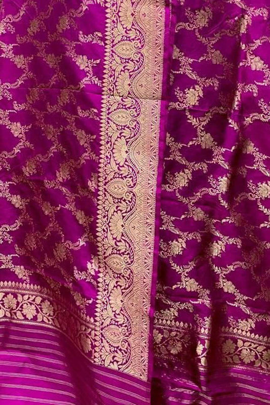 Elegant Pink Banarasi Handloom Pure Katan Silk Dupatta - Luxurion World