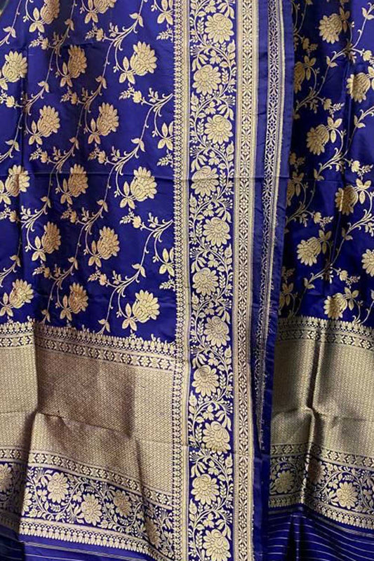 Exquisite Blue Banarasi Handloom Pure Katan Silk Dupatta - Luxurion World