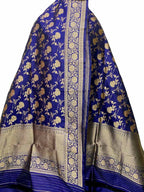 Exquisite Blue Banarasi Handloom Pure Katan Silk Dupatta - Luxurion World