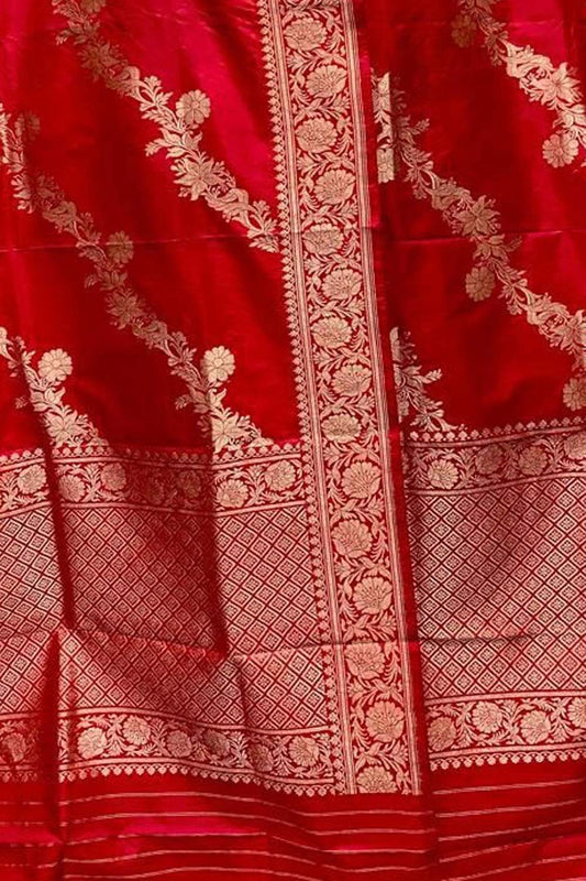 Elegant Red Banarasi Handloom Pure Katan Silk Dupatta
