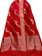Elegant Red Banarasi Handloom Pure Katan Silk Dupatta - Luxurion World