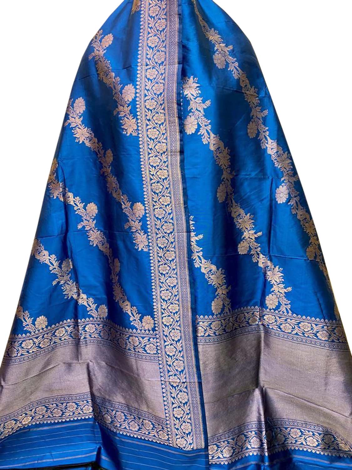 Exquisite Blue Banarasi Handloom Pure Katan Silk Dupatta - Luxurion World