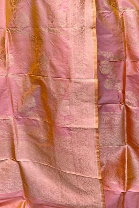 Elegant Pink Banarasi Handloom Pure Katan Silk Dupatta - Luxurion World