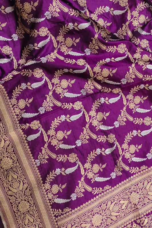 Purple Handloom Banarasi Pure Katan Silk Sona Roopa Dupatta