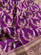 Purple Handloom Banarasi Pure Katan Silk Sona Roopa Dupatta - Luxurion World