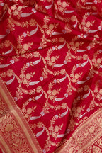 Red Handloom Banarasi Pure Katan Silk Sona Roopa Dupatta - Luxurion World