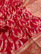 Red Handloom Banarasi Pure Katan Silk Sona Roopa Dupatta - Luxurion World