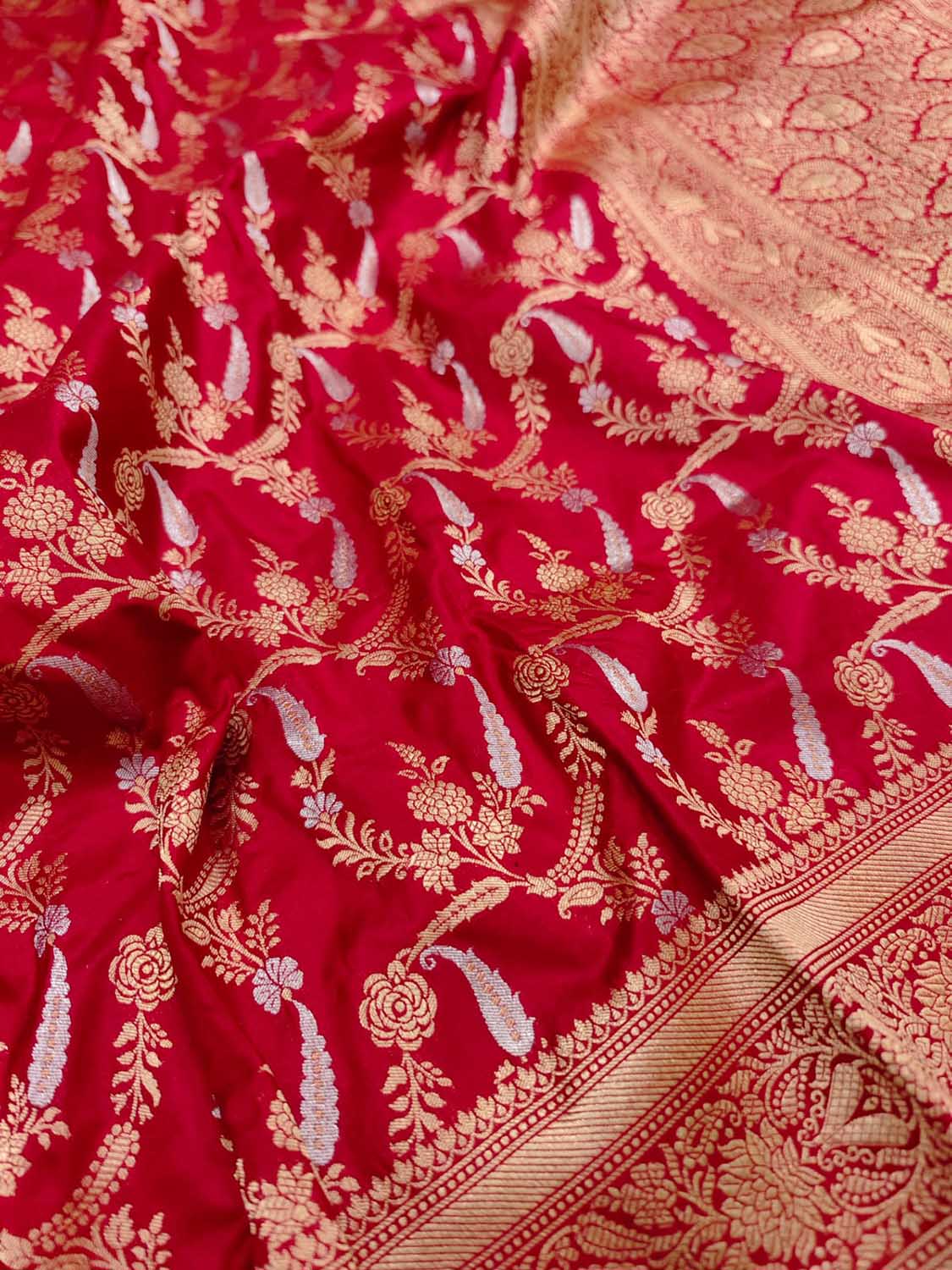 Red Handloom Banarasi Pure Katan Silk Sona Roopa Dupatta - Luxurion World