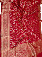Red Handloom Banarasi Pure Katan Silk Sona Roopa Dupatta - Luxurion World