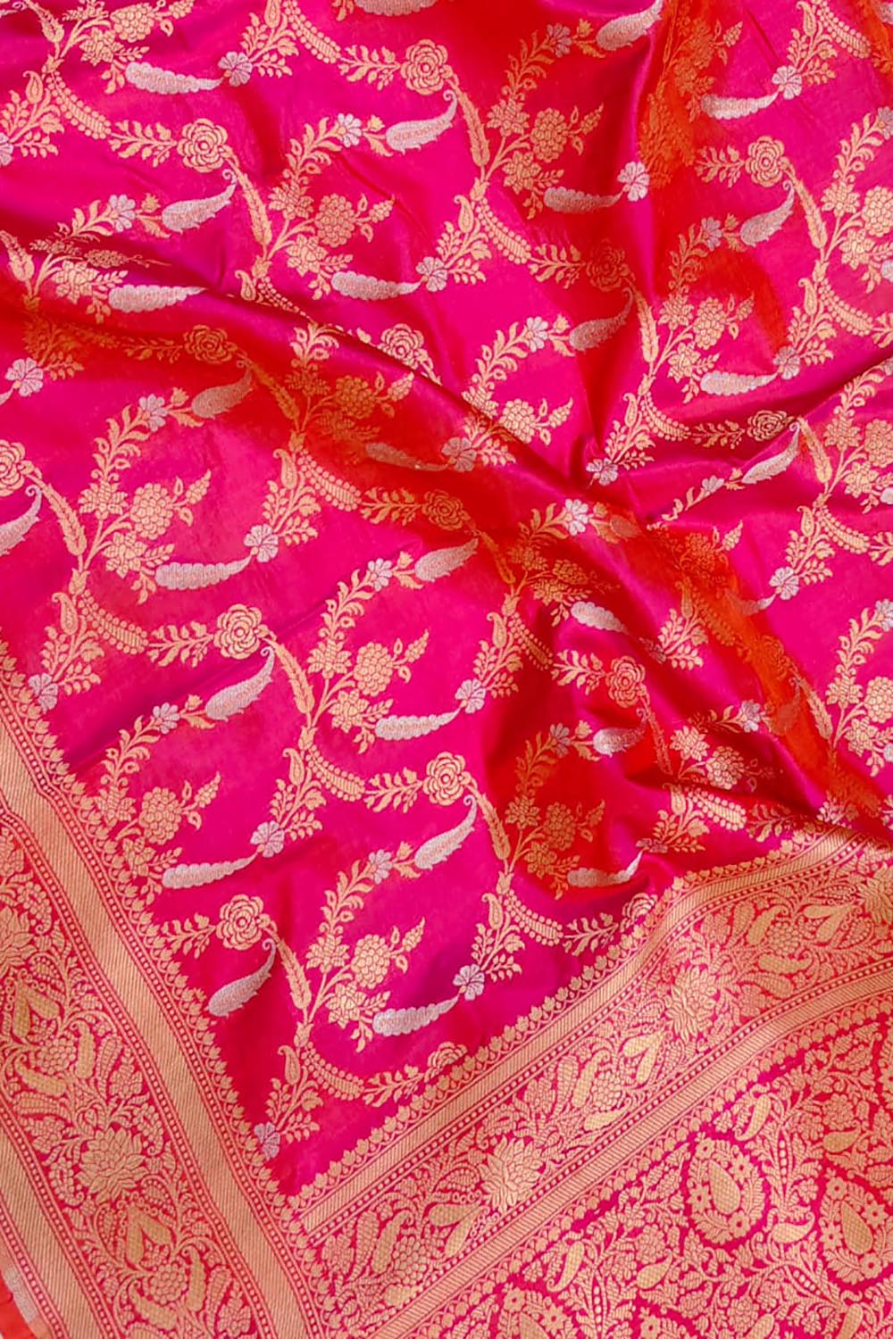 Pink Handloom Banarasi Pure Katan Silk Sona Roopa Dupatta