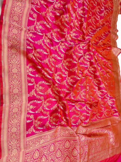 Pink Handloom Banarasi Pure Katan Silk Sona Roopa Dupatta