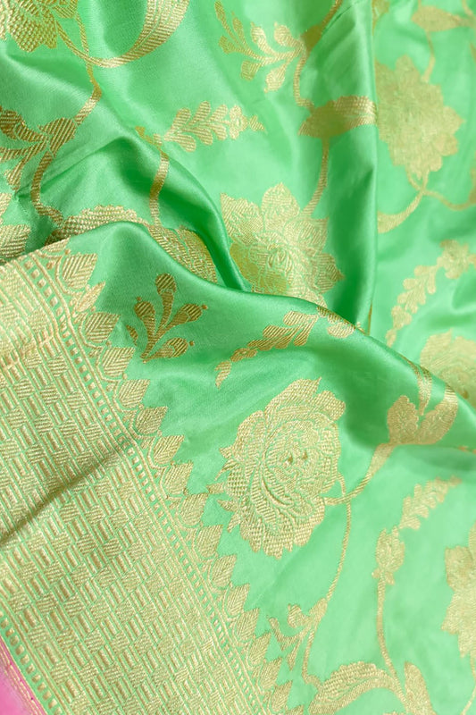Green Handloom Banarasi Pure Katan Silk Dupatta - Luxurion World