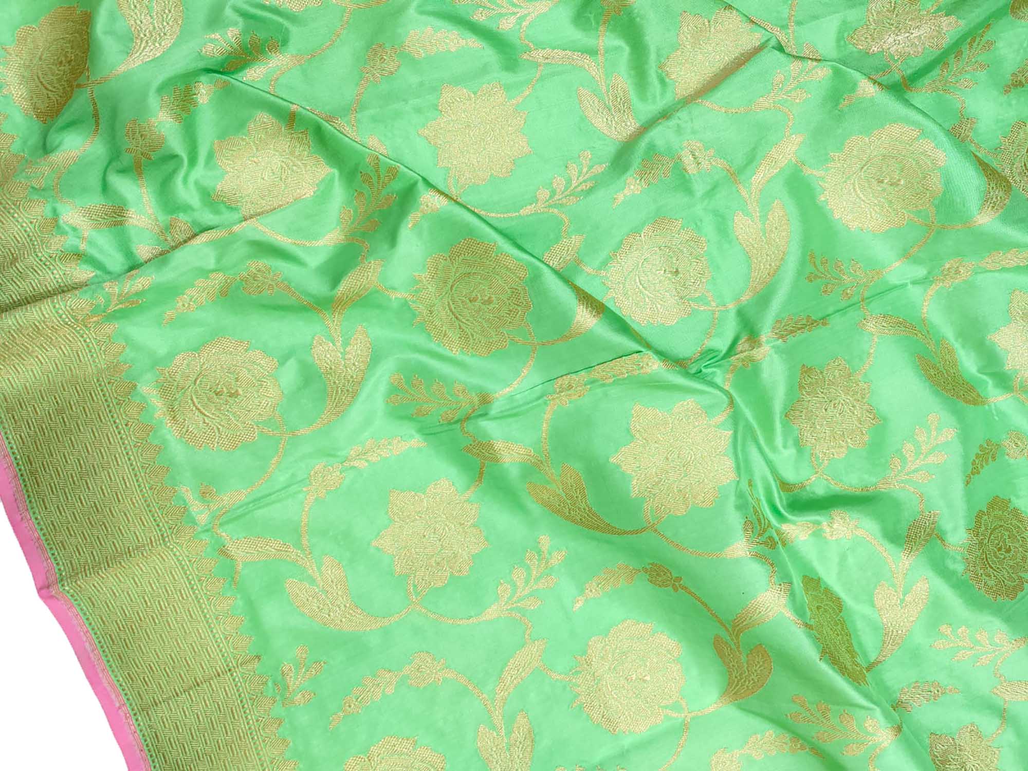 Green Handloom Banarasi Pure Katan Silk Dupatta - Luxurion World
