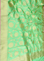 Green Handloom Banarasi Pure Katan Silk Dupatta - Luxurion World