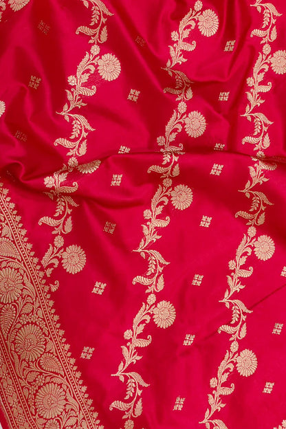 Red Handloom Banarasi Pure Katan Silk Dupatta - Luxurion World