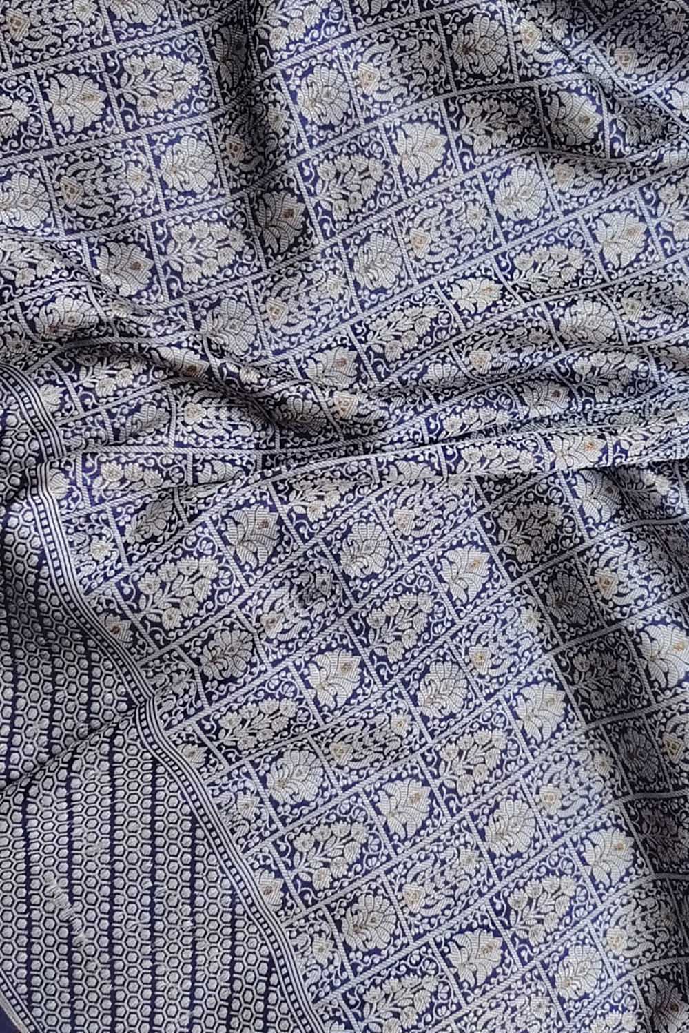 Blue Handloom Banarasi Pure Katan Silk Dupatta - Luxurion World