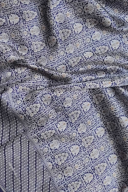 Blue Handloom Banarasi Pure Katan Silk Dupatta - Luxurion World