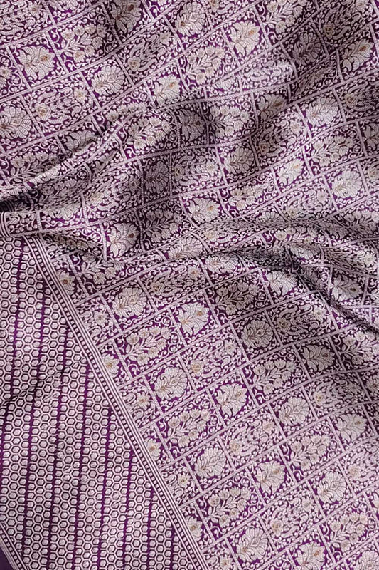 Purple Handloom Banarasi Pure Katan Silk Dupatta - Luxurion World