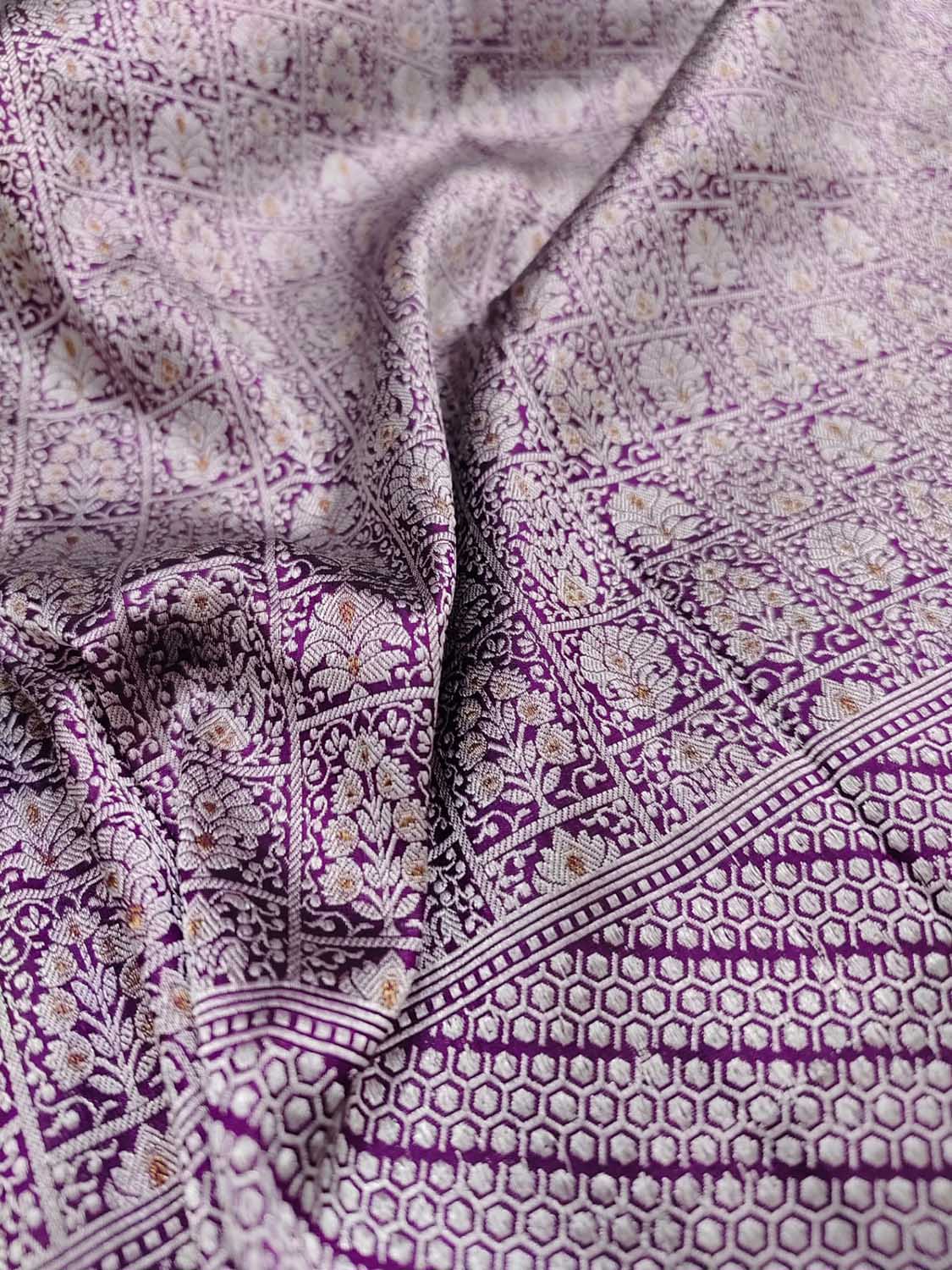 Purple Handloom Banarasi Pure Katan Silk Dupatta - Luxurion World