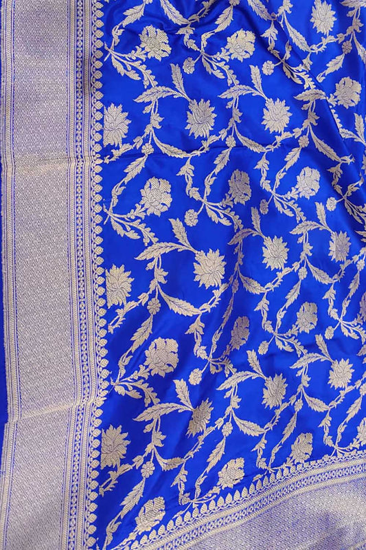 Blue Handloom Banarasi Pure Katan Silk Dupatta - Luxurion World
