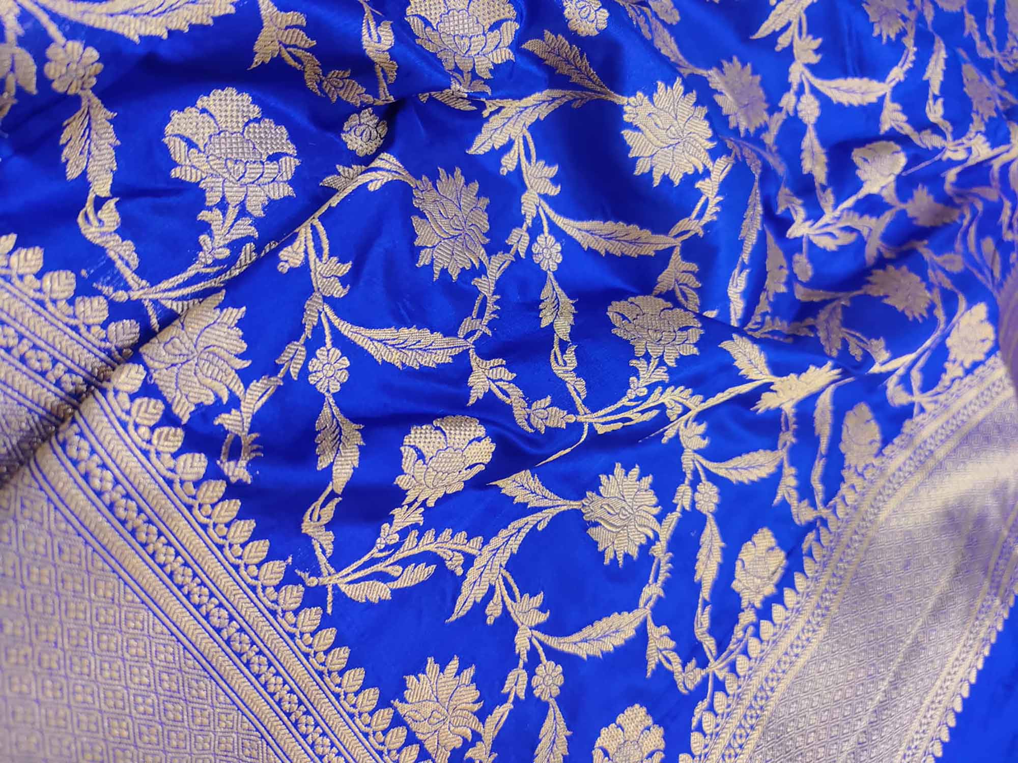 Blue Handloom Banarasi Pure Katan Silk Dupatta - Luxurion World