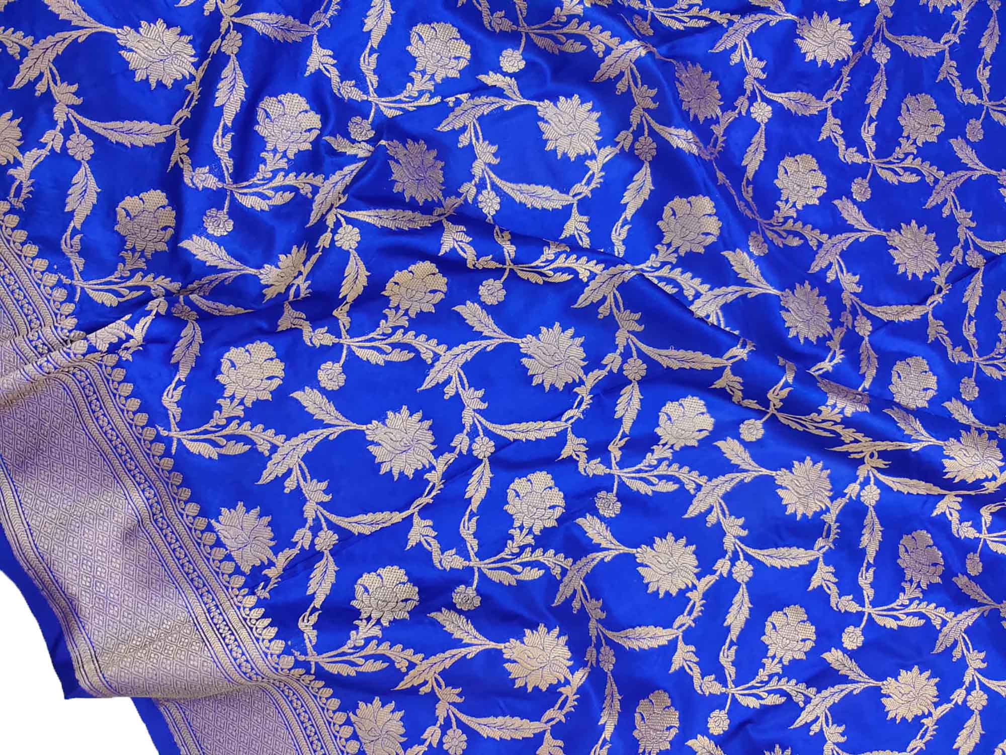 Blue Handloom Banarasi Pure Katan Silk Dupatta - Luxurion World