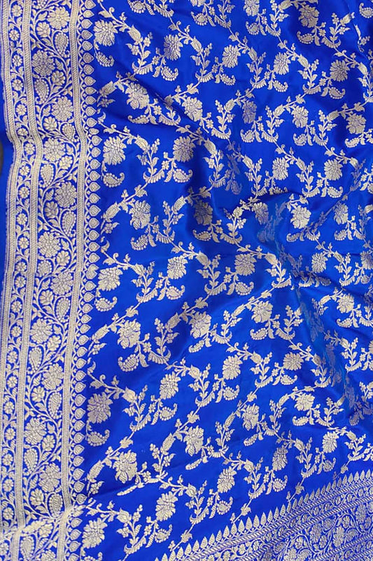 Blue Handloom Banarasi Pure Katan Silk Dupatta - Luxurion World