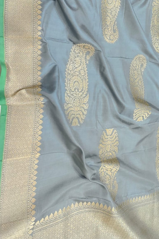 Grey Handloom Banarasi Pure Katan Silk Dupatta - Luxurion World