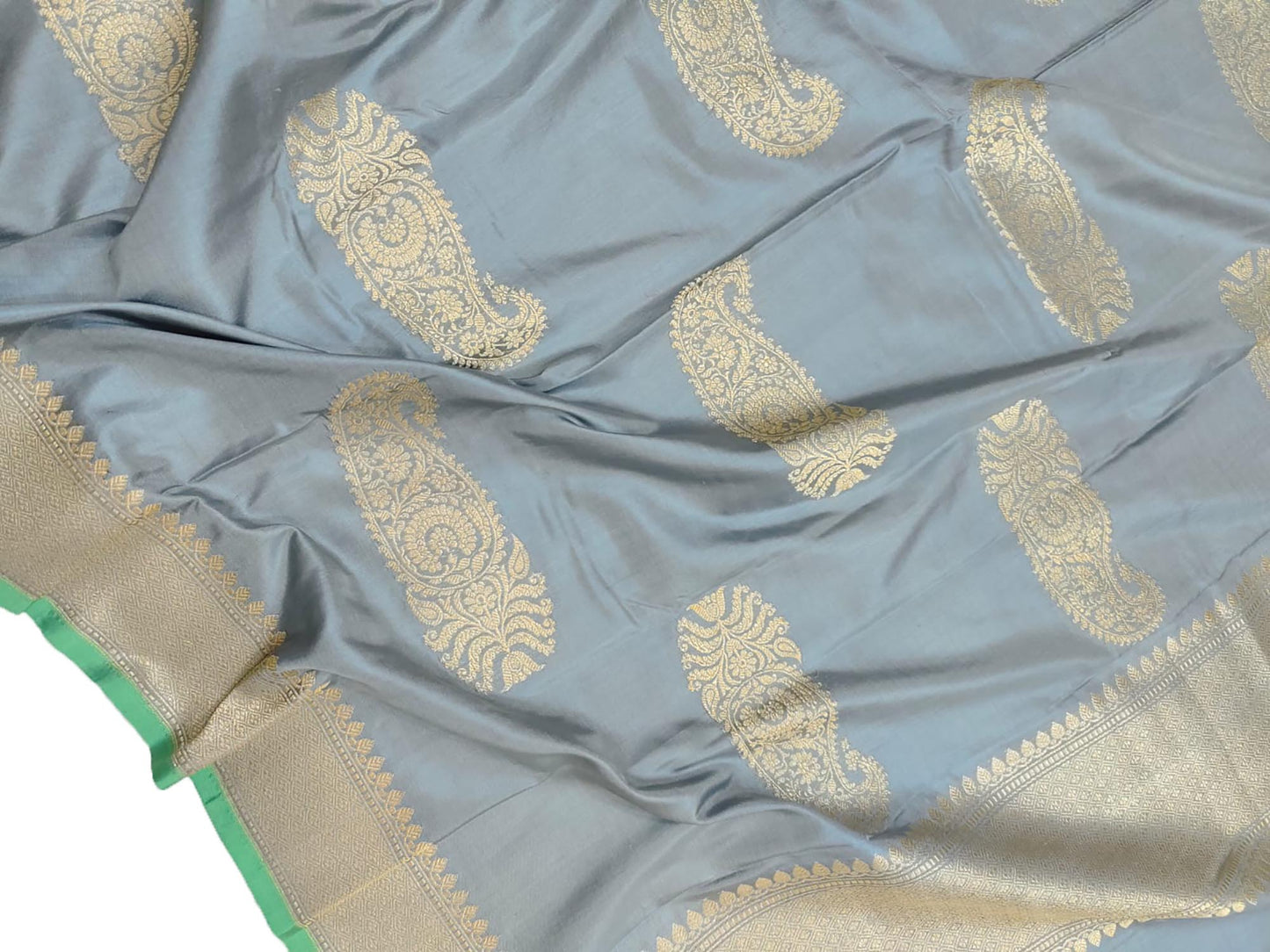 Grey Handloom Banarasi Pure Katan Silk Dupatta - Luxurion World