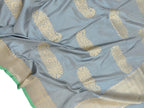 Grey Handloom Banarasi Pure Katan Silk Dupatta - Luxurion World