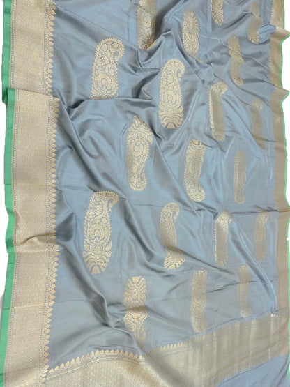 Grey Handloom Banarasi Pure Katan Silk Dupatta - Luxurion World